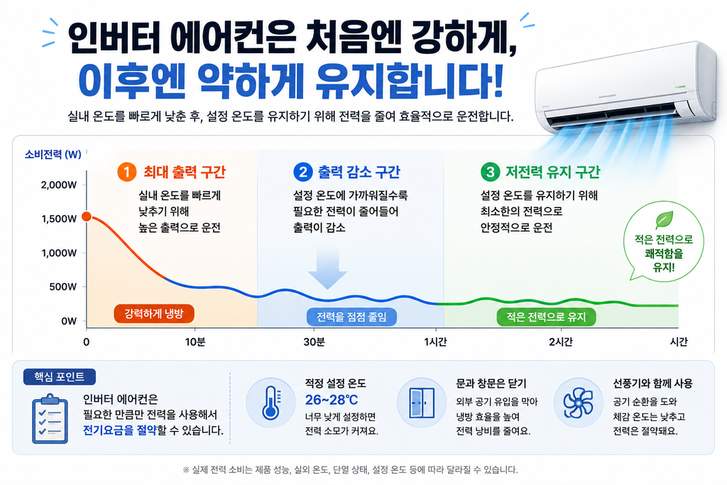 에어컨 24시간 전기요금과 인버터 에어컨 전력 사용량 변화